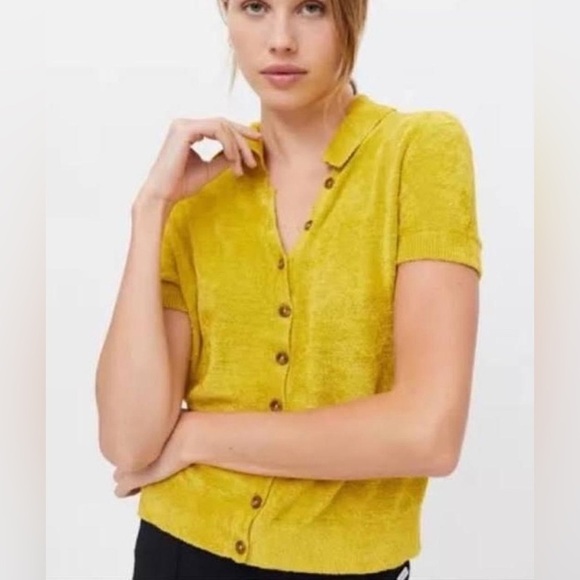 Urban Outfitters Adeline V Neck Collared Cardigan Yellow Women’s Size Small - Picture 1 of 10